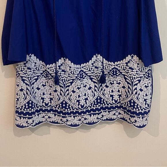 Chaus New York Womens L Blue Long Sleeve Embroidered Tunic Lagenlook Blouse Boho - Picture 3 of 9